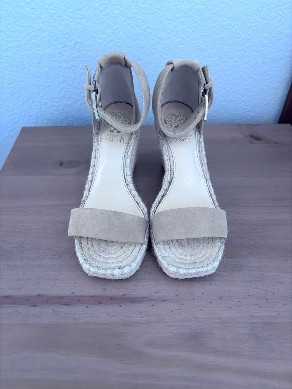 Vince Camuto Tan Suede Espadrille Wedge Sandals